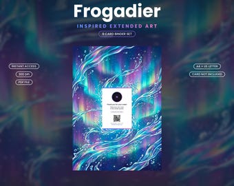 Frogadier 089/086 Carpeta extendida con ilustraciones / Exhibidor imprimible de 9 bolsillos / Arte inspirado en fans, A4 + Carta estadounidense / Tarjeta no incluida