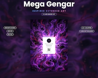 Arte para carpeta extendida de Mega Gengar ex 269/217 / Exhibidor imprimible de 9 bolsillos / Arte de fan inspirado, A4 + Carta estadounidense / Tarjeta no incluida