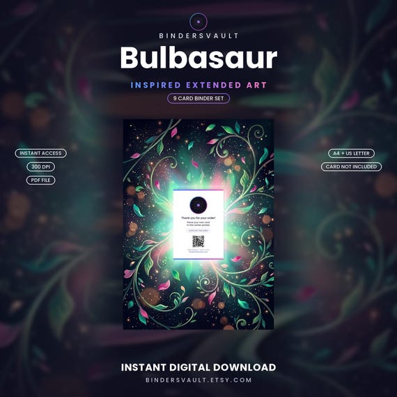 Bulbasaur 133/132 Extended Binder Art | Printable 9-Pocket Display | Inspired Fan Art, A4 + US Letter | Card Not Included