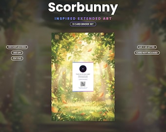 Scorbunny 225/217 Carpeta extendida con ilustraciones / Exhibidor imprimible de 9 bolsillos / Fan art inspirado en Scorbunny, tamaño A4 + Carta estadounidense / Tarjeta no incluida