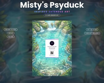 Psyduck de Misty 193/182 Arte para carpeta extendida / Exhibidor imprimible de 9 bolsillos / Arte de fan inspirado, A4 + Carta estadounidense / Tarjeta no incluida