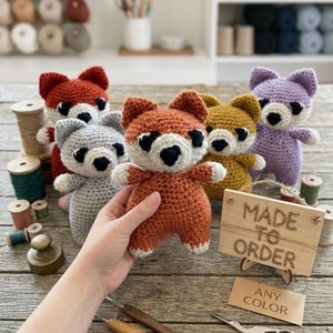 Custom Made-to-Order Hand-Knit Stuffed Fox