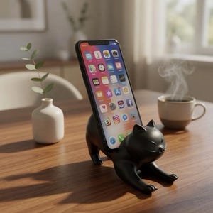 Katzen Handy Ständer | Niedlicher schwarzer Katzen-Telefonhalter 3D gedruckt