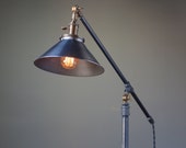 Standing Reading Lamp - Industrial Floor Lamp - Edison Floor Lamp - Industrial Furniture - Iron Pipe - Edison Bulb - Metal Shade