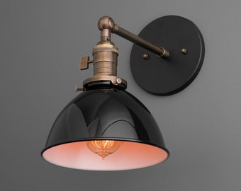 Sconce - Industrial Farmhouse Lamp - Bathroom Lighting - Bedside Light - Black Shade - Light Fixture - Model No. 5840