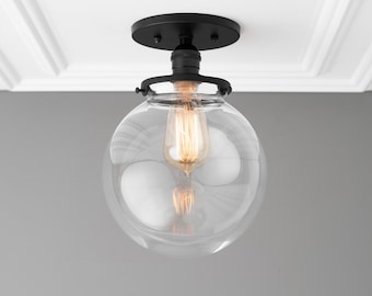 Large Globe Light - Semi Flush Light - Ceiling Light - Clear Globe Light - Farmhouse Lighting - Hardwired Light - Model No. 6365