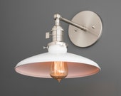 Industrial Wall Lamp - Bathroom Light - White Nickel Sconce - White Lighting - Adjustable Lighting - Wall Lamp - Industrial Lighting