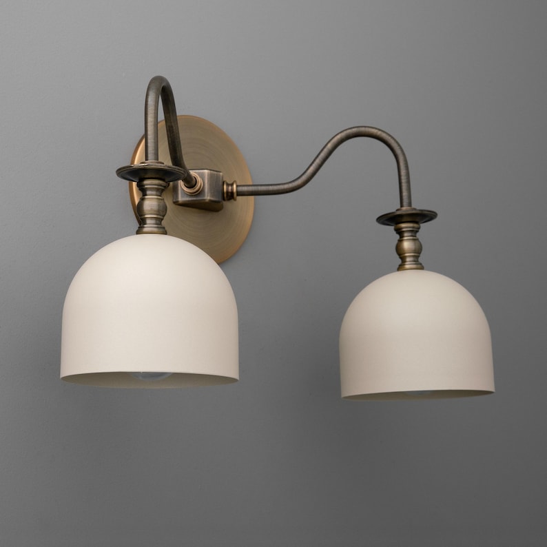 Vanity Lights Light-Double Wall Sconce-Brass Wall Light-White Dome Lamp - Model No. 8710 image 2