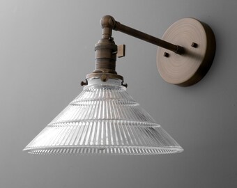 Sconce Light-Glass Wall Sconce-Industrial Lamp-Antique Brass - Model No. 3170