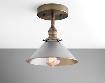 8" Steel Shade Ceiling Light - Flush Mount Fixture - Industrial Lighting - Model No. 9308