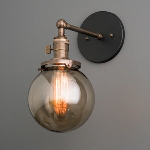 Smoked Globe Light -Interior Wall Sconce - Lighting Fixture - Industrial - Farmhouse Lighting - Model No. 2435