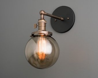 Smoked Globe Light -Interior Wall Sconce - Lighting Fixture - Industrial - Farmhouse Lighting - Model No. 2435