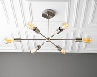 Chandelier Lighting - Edison Sputnik - Industrial Lighting - Brushed Nickel - 6 Bulb Sputnik - Industrial Sputnik - Model No. 6673