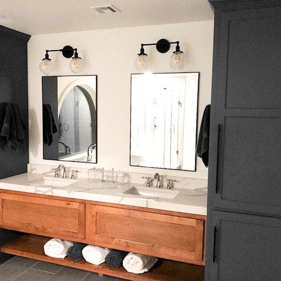 Clear Globe Light Vanity Black Fixture Clear Globe Light Vanity, Bathroom Light Fixtures Black