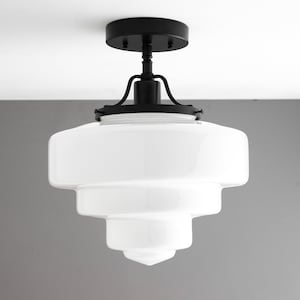 12" Wedding Cake Ceiling Light - Milk Glass Light Fixture - Semi Flush Mount - Pendant Light - Model No. 7754