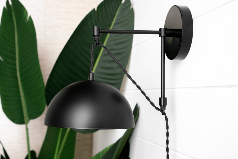 Black Dome Sconce Hanging Wall Light Plug in Wall Light Etsy