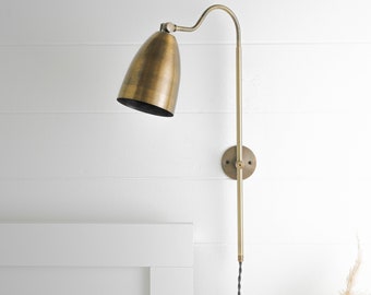 Bedside Lighting - Bedside Wall Sconce - Plug In Wall Sconce - Antique Brass - Industrial Lighting - Model No. 7896