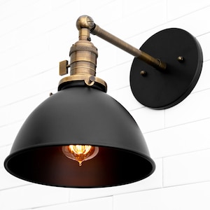 Matte Black Sconce Black Shade Light Fixture Industrial Light Farmhouse Lighting Model No. 4681 Black/Antique Brass