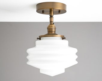 Ceiling Lamp - Art Deco Globe - White Globe - Semi Flush Mount - Hanging Light - Model No. 8744