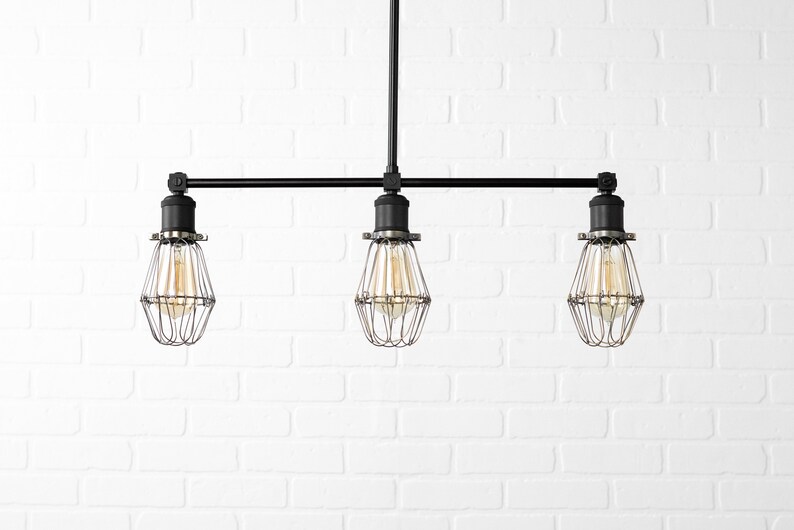 Caged Bulb Light Chandelier Three Fixture Steampunk Lighting Edison Pendant