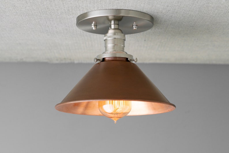 Flush Mount Light Copper Lighting Ceiling Lighting Industrial Lighting Copper Shade Steampunk Lighting Model No. 6296 Brushed Nickel