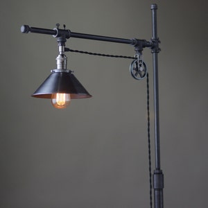 Industrial Standing Lamp - Reading Floor Lamp - Pipe Lamp - Steel Shade - Industrial Furniture - Model No. 3355