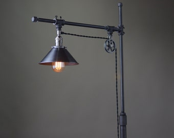 Industrial Standing Lamp - Reading Floor Lamp - Pipe Lamp - Steel Shade - Industrial Furniture - Model No. 3355