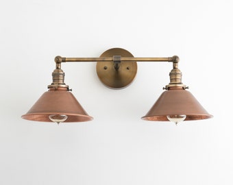 Copper Vanity Light - Industrial Bathroom - Industrial Decor - Vanity Lighting - 2 Bulb Sconce - Utility Style Light - Model No. 8845