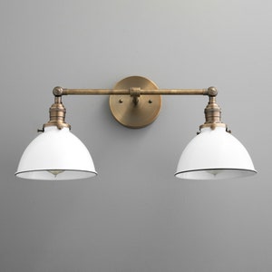 White Shade Vanity Light Fixture - Wall Lighting - Antique Brass Vanity - Industrial Light Fixture - Model No. 4564