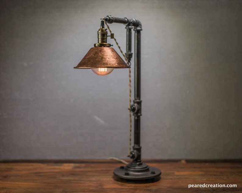 Industrial Table Lamp Edison Bulb Lighting Copper Shade Desk Rustic Iron Pipe Barn Light
