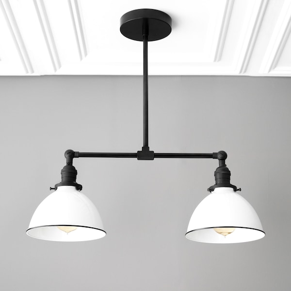 White Shade Light - Farmhouse Lighting - Hanging Light - Pendant Lighting - Farmhouse Chandelier - Black Ceiling Light - Model No. 8234