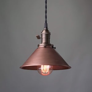 8 Inch Aged Copper Pendant - Industrial Pendant Light - Copper Shade - Ceiling Light - Edison Bulb Pendant Lamp - Model No. 7380