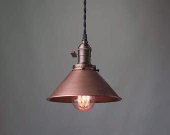 8 Inch Aged Copper Pendant - Industrial Pendant Light - Copper Shade - Ceiling Light - Edison Bulb Pendant Lamp - Model No. 7380