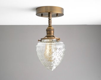 Ornate Glass - Lighting Fixture - Ceiling Light - Flush Mount - Antique Brass Lamp - Model No. 4306