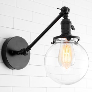 Glass Globe Sconce - Farmhouse Lighting - Globe Light Fixture - Articulating Sconce - Rustic Lighting - Model No. 7217