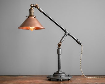 Lampe de table industrielle - Lampe de bureau Edison - Lampe en cuivre - Lampe à pipe - Mobilier industriel - Modèle n ° 4919