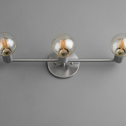 Three Bulb Vanity Light Edison Bare Minimalist Three Bulb Vanity Light Edison, Edison Bulb Light Fixture Bathroom