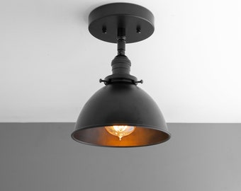 8" Matte Black Bucket Shade - Light Fixture - Semi Flush - Industrial Lighting - Model No. 2260