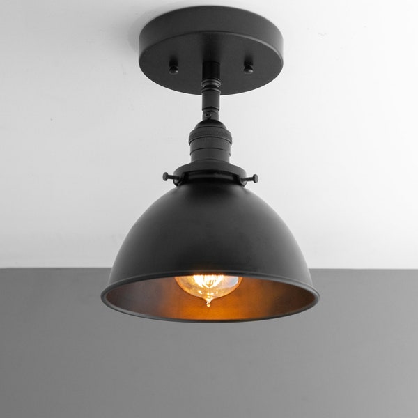 8" Matte Black Bucket Shade - Light Fixture - Semi Flush - Industrial Lighting - Model No. 2260