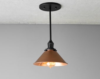 Éclairage en cuivre - Abat-jour de 8 pouces - Éclairage suspendu - Lampe suspendue - Éclairage de cuisine - Éclairage d'îlot - Luminaire - Modèle n° 8735