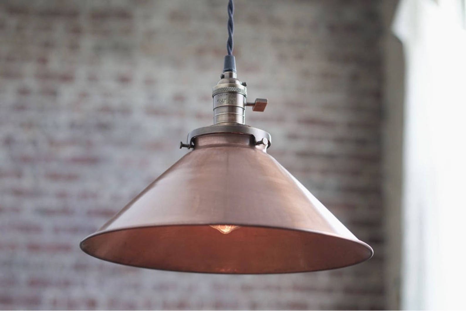 12 Inch Aged Copper Pendant Lights Metal Shade Hanging Etsy