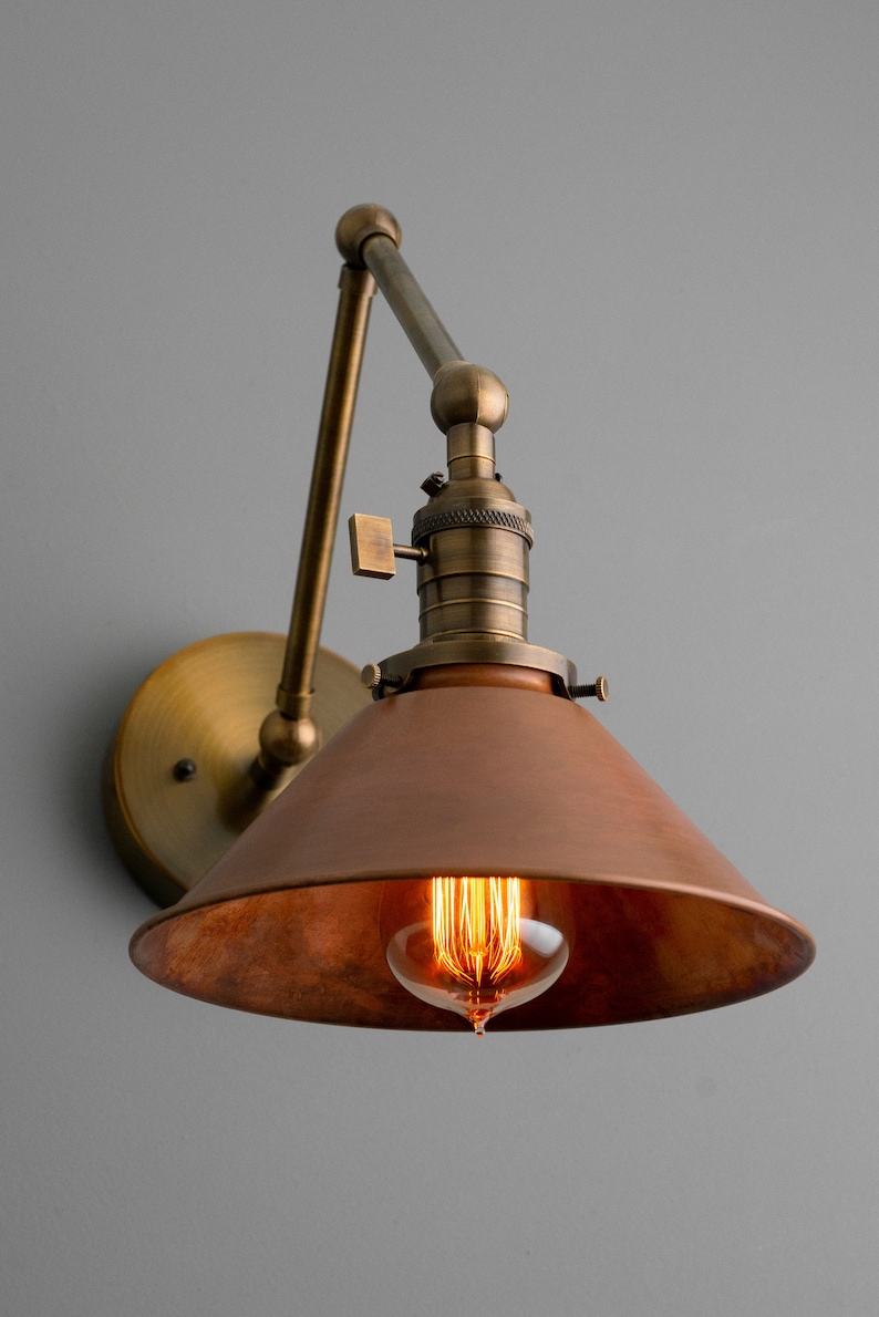Articulating Copper Wall Sconce Rustic Lighting Swivel Wall Light Industrial Light Antique Brass Aged Copper Model No. 6668 Bild 5