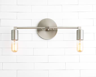 Iluminación para baño - Aplique de pared - Lámpara de tocador - Níquel cepillado - Luz para espejo - Tocador industrial - Luminaria - Modelo n.° 3289
