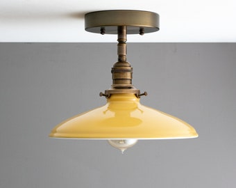 Abat-jour jaune de 10 po - Éclairage de ferme - Luminaire semi-encastré - Plafonnier coloré - Modèle n° 3973