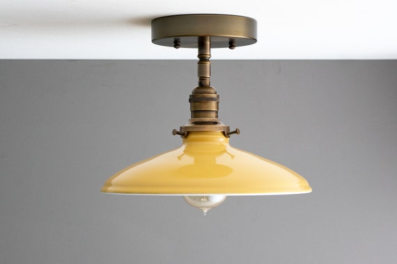 10 Yellow Shade Light Farmhouse Lighting Semi Flush Fixture