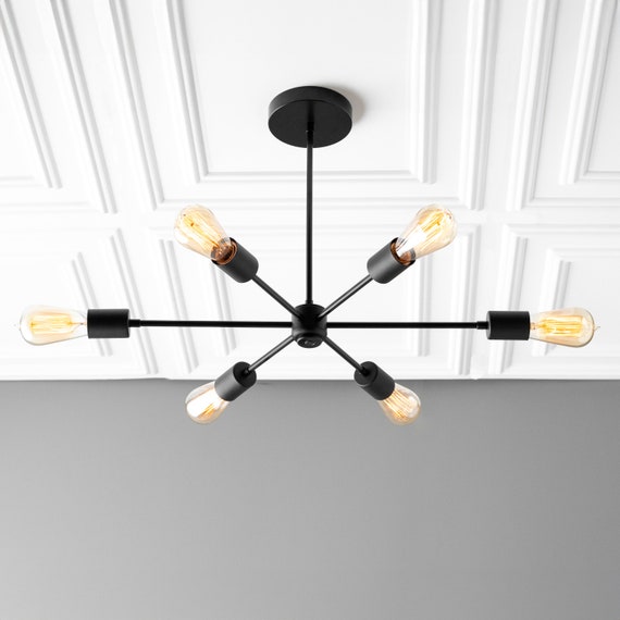 Six Bulb Chandelier Black Ceiling Light Fixture Edison Sputnik