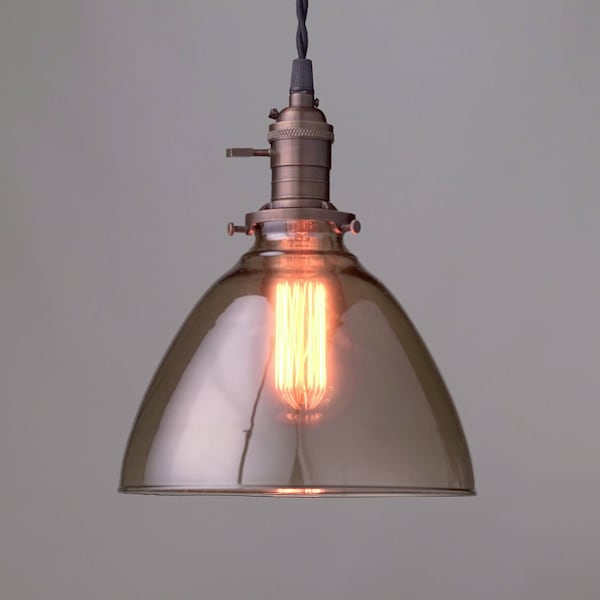 Smoked Glass Pendant - Hanging Edison Light - Industrial Pendant - Modern Lighting - Model No. 4693