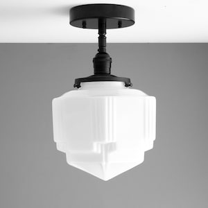 Skyscraper Shade Fixture - Milk Glass - Art Deco Light - Semi Flush Mount - Pendant Lamp - Model No. 4560