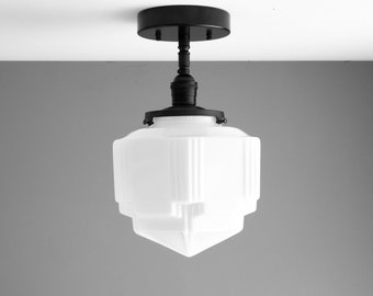 Skyscraper Shade Fixture - Milk Glass - Art Deco Light - Semi Flush Mount - Pendant Lamp - Model No. 4560