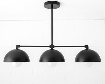 Industrial Black Dome - Three Shade Pendant Light - Kitchen Lighting - Island Lighting - Chandelier Lighting - Model No. 7493